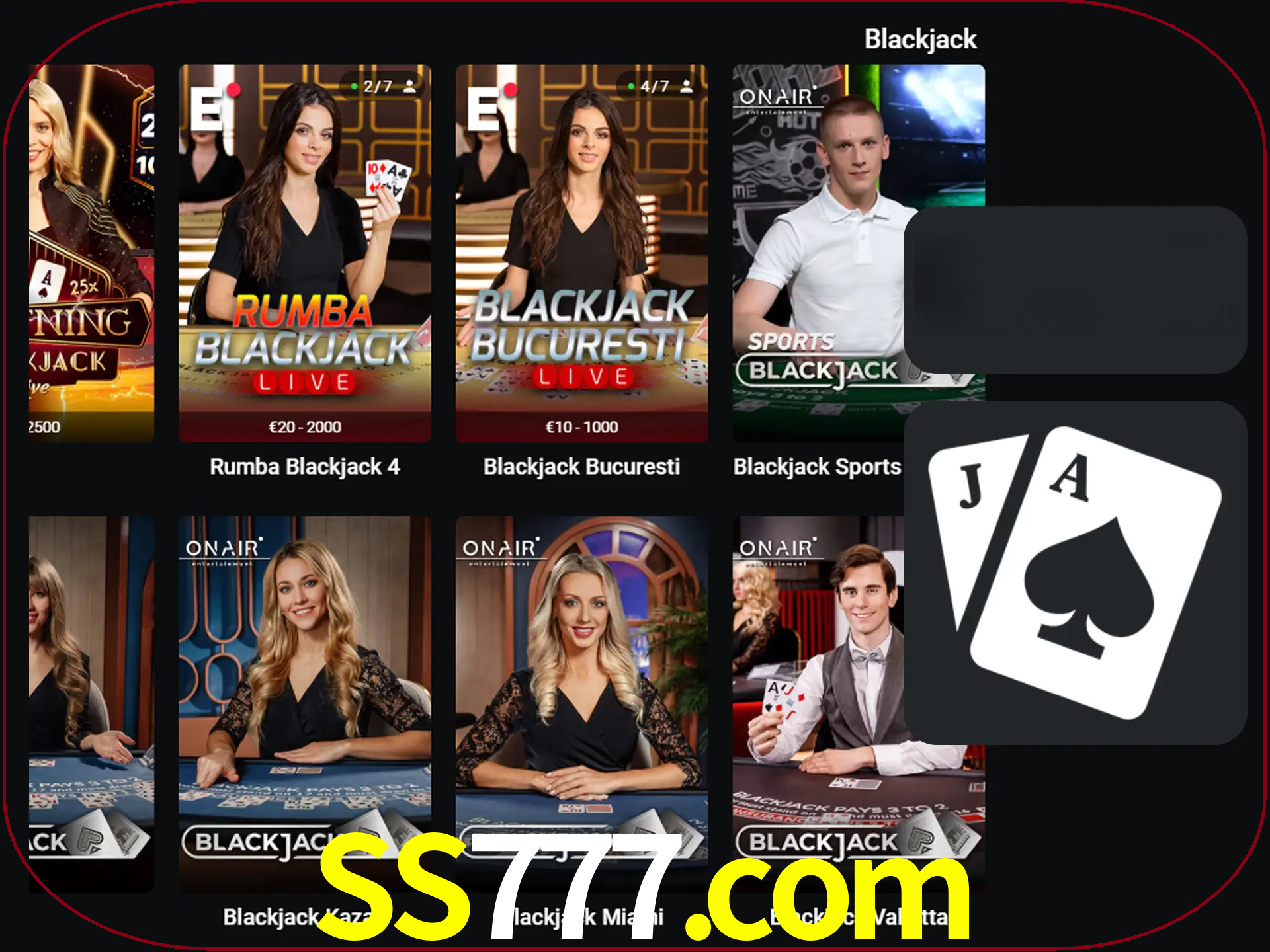 Escolha uma mesa completa de jogadores de blackjack.